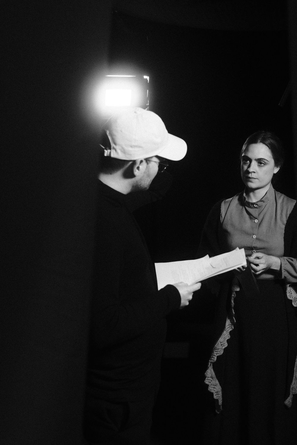 Behind the scenes, direction with the script under a single light