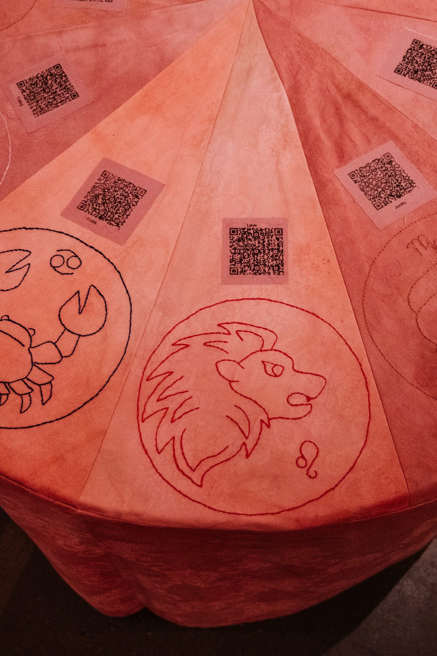 Kvindeliv, round table with zodiac signs and postcards in the lounge