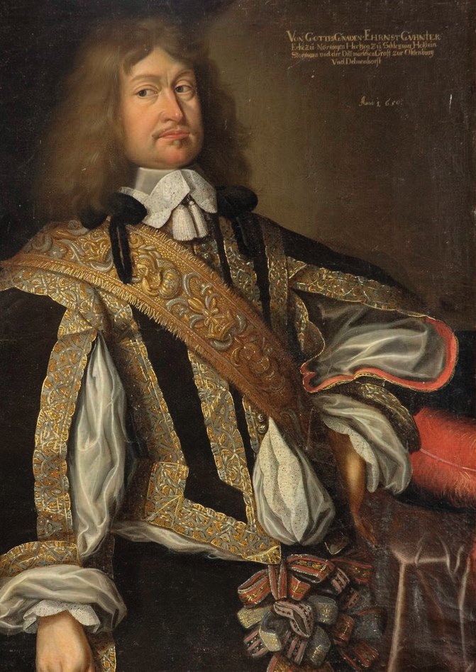 Painted portrait of Duke Ernst Günther 1 of Augustenborg in a gold embroidered robe and sash